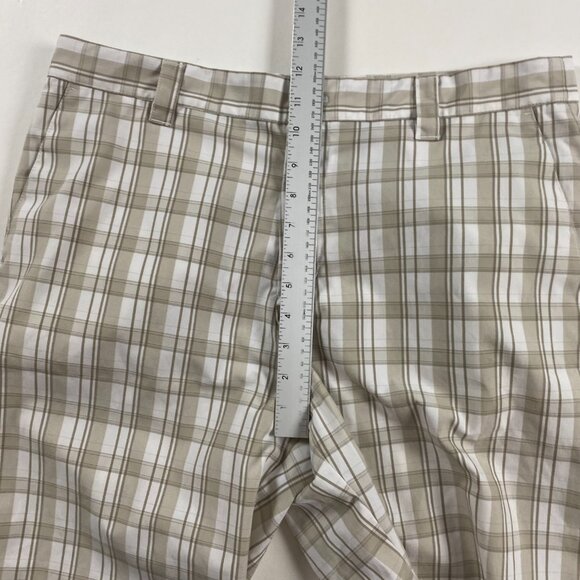 Adidas Flat Front Golf Short Mens Size 34 Brown White Check Stretch - Picture 8 of 11